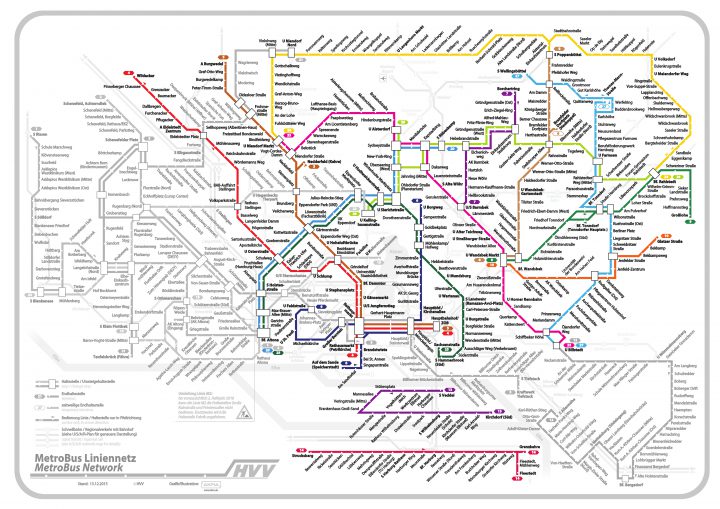 Die farbig hervorgehobenen Linien zeigen diejenigen, für die die HOCHBAHN die Konzessionen besitzt.