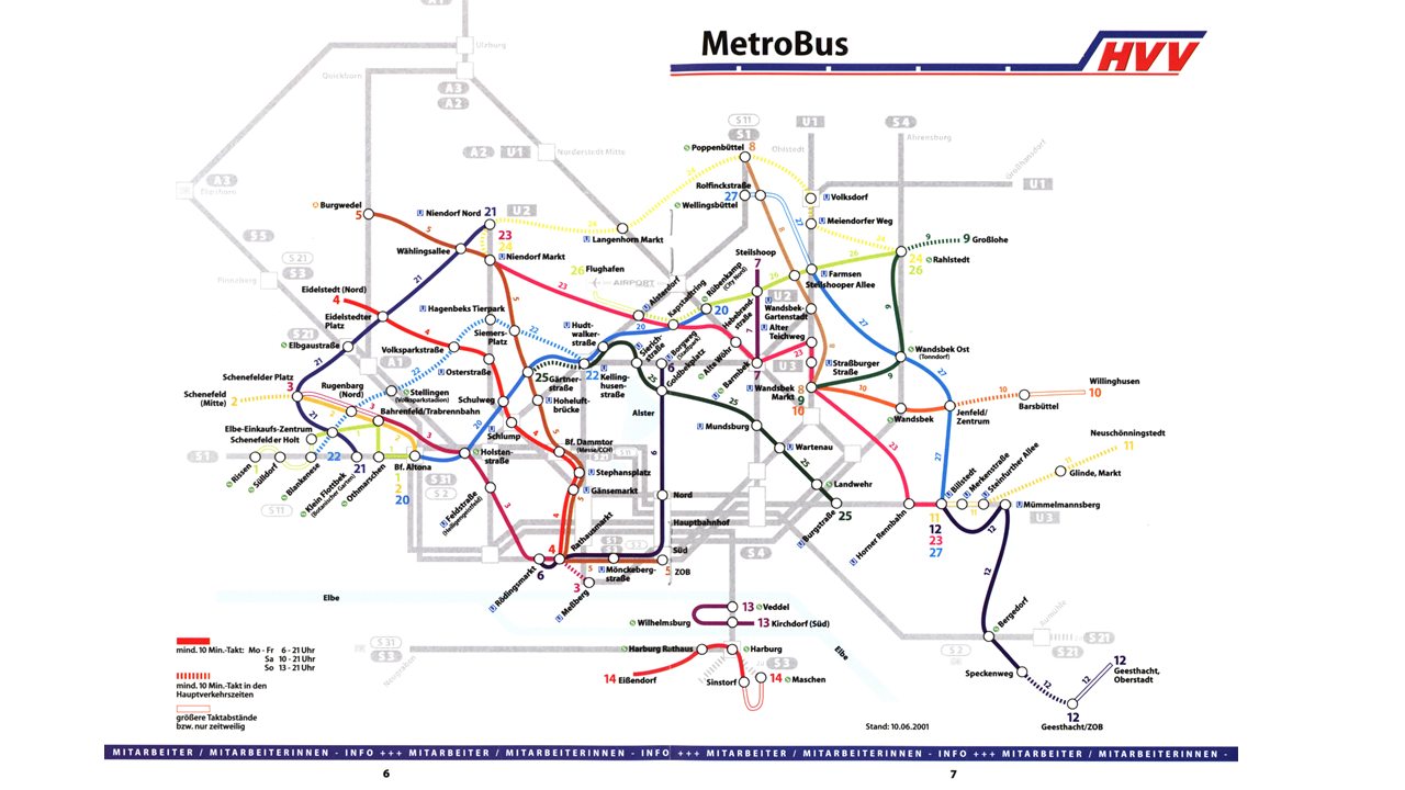 Das allererste MetroBus-Netz wurde veröffentlicht, als es noch keine R-Bahnen gab und S4 und S5 noch fuhren. © Hamburger Verkehrsverbund